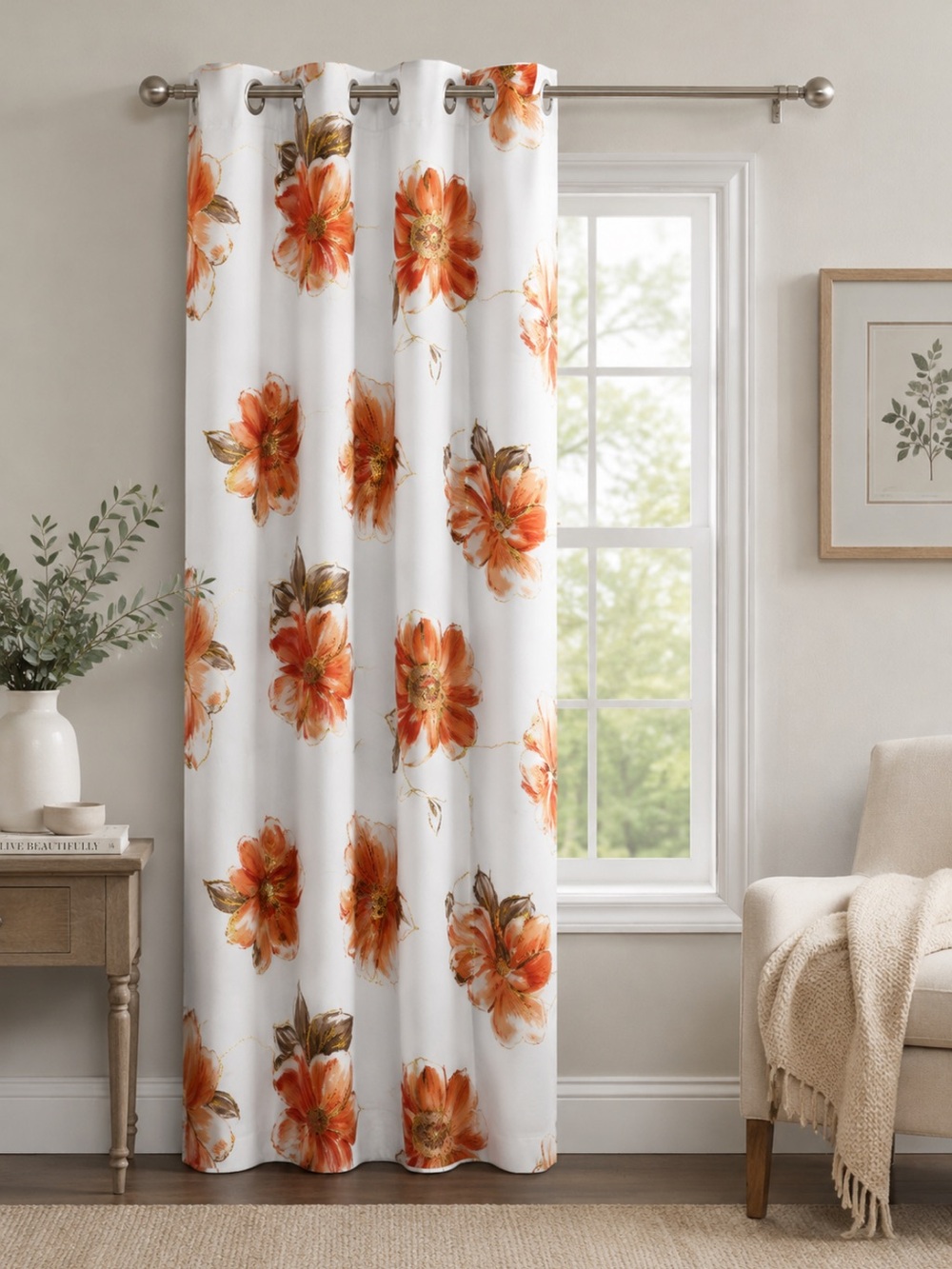 Flora Blackout Room Darkening Floral Curtain Panel 52” x 84” Grommet Top - Pair